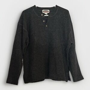 Pure & Simple Men's‎ Black Lambswool Pullover Sweater XL Preppy Cozy Henley Warm